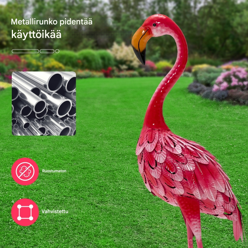 Kaksiosainen vaaleanpunainen flamingo-patsas puutarhaan ja sisätiloihin