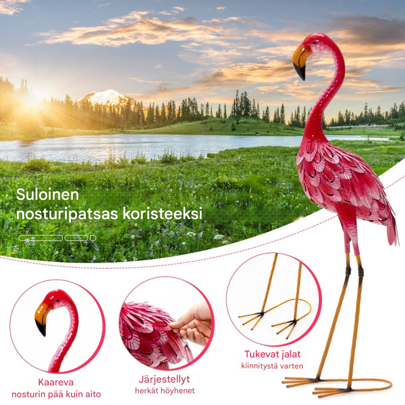 Kaksiosainen vaaleanpunainen flamingo-patsas puutarhaan ja sisätiloihin