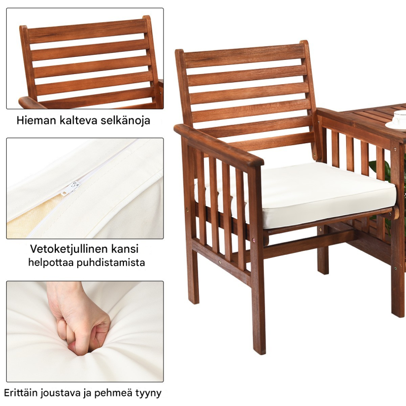 Akasiapuu puutarhakalustesetti varjoreiällä ja pehmeillä tyynyillä