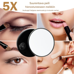 Musta LED-valaistu meikkipeili 5x suurennuksella ja kosketusohjaus