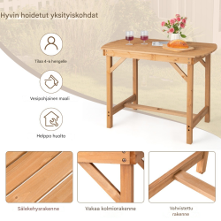 Tukeva puinen ulkopöytä 4-6 hengelle, luonnonväri