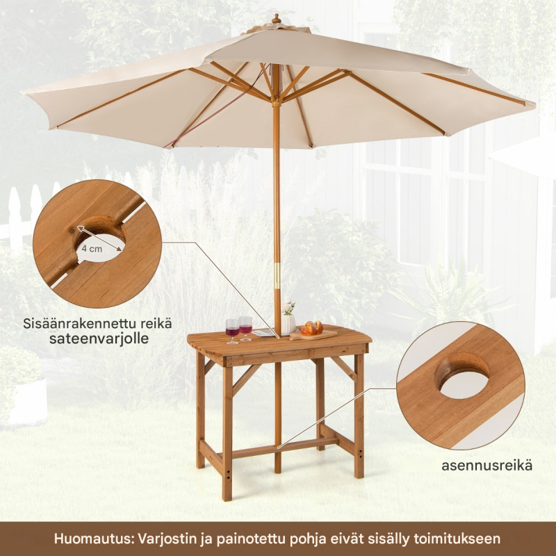 Tukeva puinen ulkopöytä 4-6 hengelle, luonnonväri