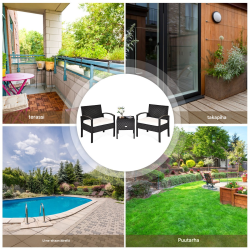 Kolmiosainen musta PE-rottinkikalustesetti ulkokäyttöön