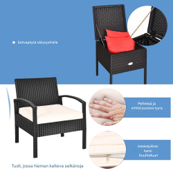 Kolmiosainen musta PE-rottinkikalustesetti ulkokäyttöön