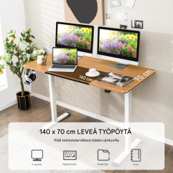 Sähköisesti korkeussäädettävä työpöytä 140x70 cm, luonnonväri
