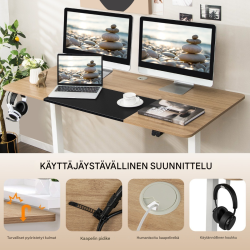 Sähköisesti korkeussäädettävä työpöytä 140x70 cm, luonnonväri