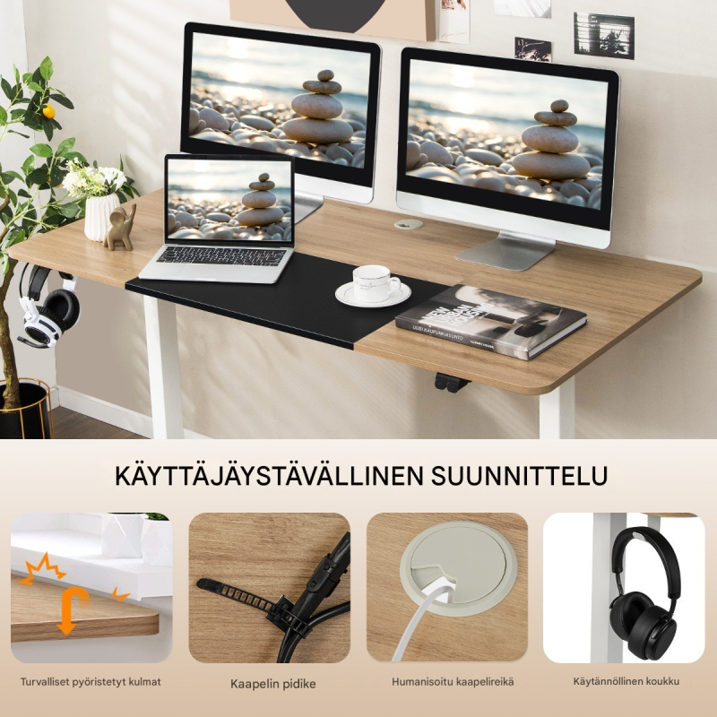 Sähköisesti korkeussäädettävä työpöytä 140x70 cm, luonnonväri