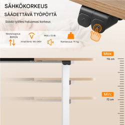Sähköisesti korkeussäädettävä työpöytä 140x70 cm, luonnonväri
