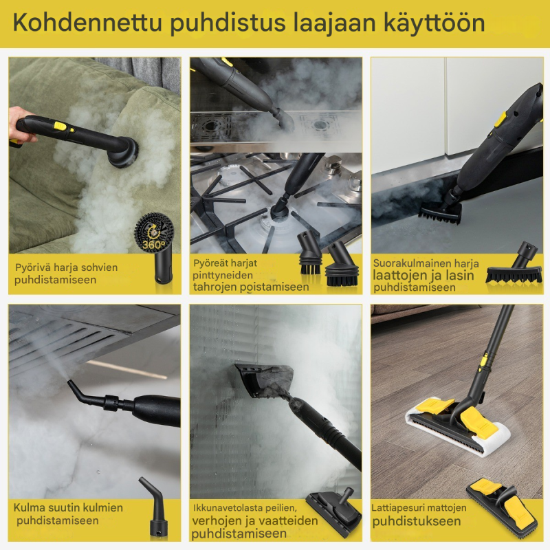 Monikäyttöinen keltainen höyrypuhdistin 2000W pyörillä