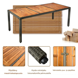 9-osainen harmaa patio-ruokailusetti akaasiapuusta ja rottingista