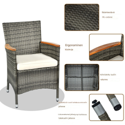 9-osainen harmaa patio-ruokailusetti akaasiapuusta ja rottingista