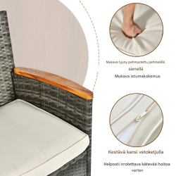 9-osainen harmaa patio-ruokailusetti akaasiapuusta ja rottingista