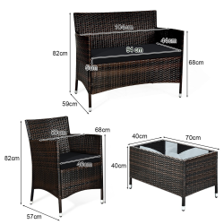 Neliosainen harmaa ulkoterassikalustesetti pehmusteilla ja lasipöydällä