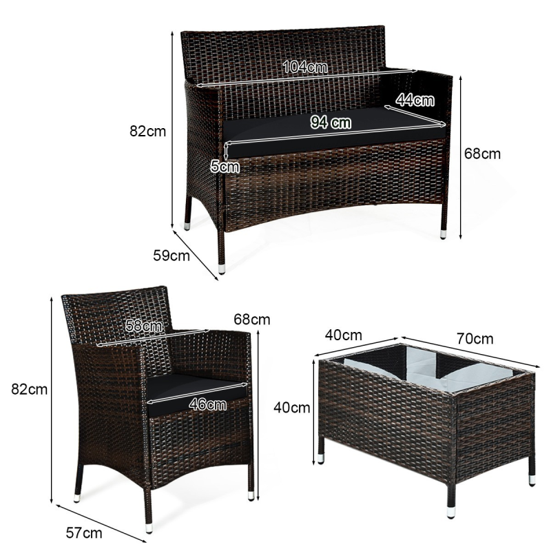 Neliosainen harmaa ulkoterassikalustesetti pehmusteilla ja lasipöydällä