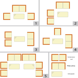 Neliosainen harmaa ulkoterassikalustesetti pehmusteilla ja lasipöydällä