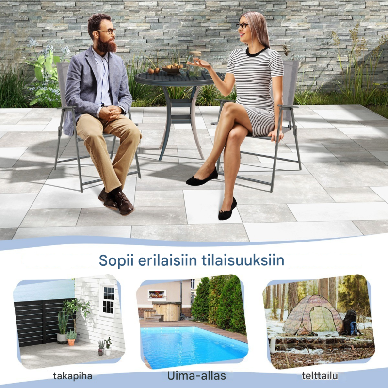 Neljä kpl harmaa terassituolisetti korkealla selkänojalla