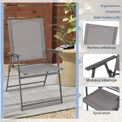 Neljä kpl harmaa terassituolisetti korkealla selkänojalla