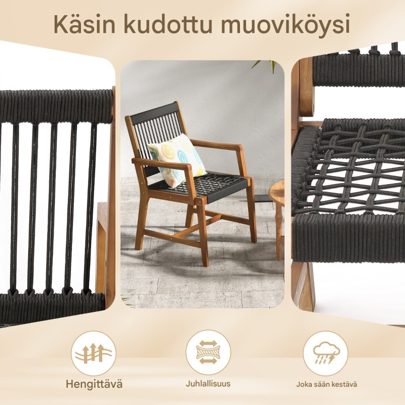 Kaksi akaasiapuutuolia käsinojilla ulkokäyttöön, luonnonväri