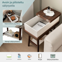 Kokoontaitettava sohvapöytä, ruskea, piilotettu säilytystila, minimalistinen muotoilu
