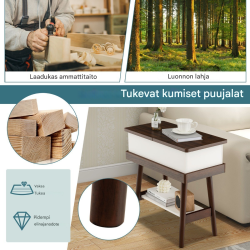Kokoontaitettava sohvapöytä, ruskea, piilotettu säilytystila, minimalistinen muotoilu