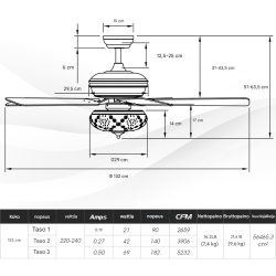 Valkoinen retro kattotuuletin valolla ja kaukosäätimellä