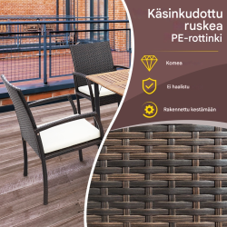 Kahden istuttava ruskea PE-rottinkituolisarja ulkokäyttöön