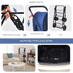 Monikäyttöinen 4 in 1 lemmikkivaunu sininen kantolaukku