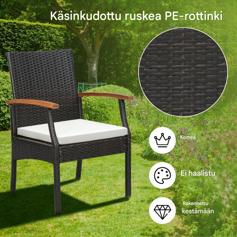 Kahden rottinkituolin setti ulkokäyttöön ruskea