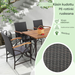 Kahden rottinkituolin setti ulkokäyttöön, ruskea