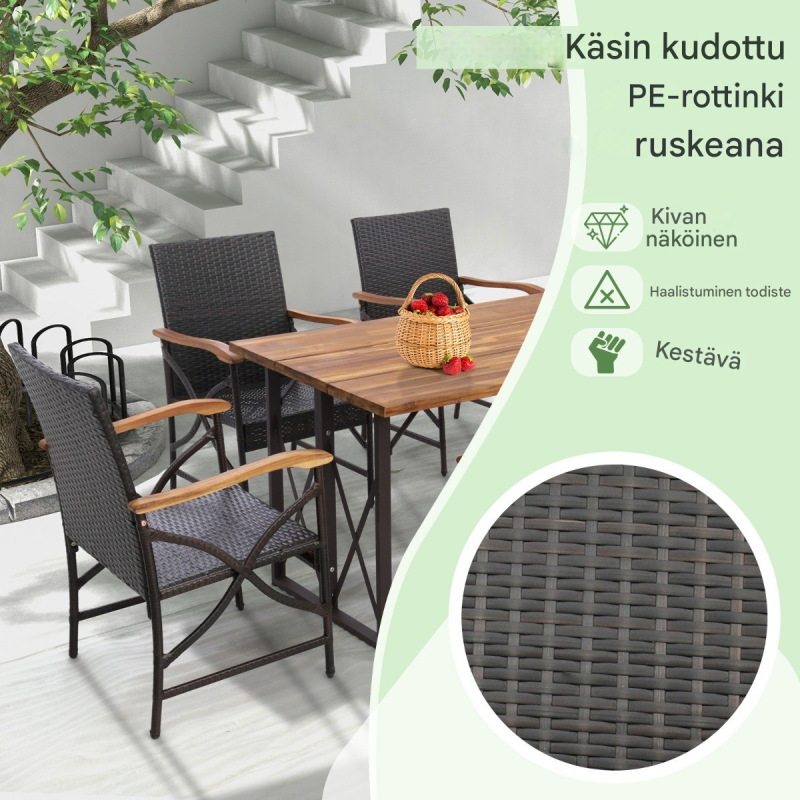 Kahden rottinkituolin setti ulkokäyttöön, ruskea