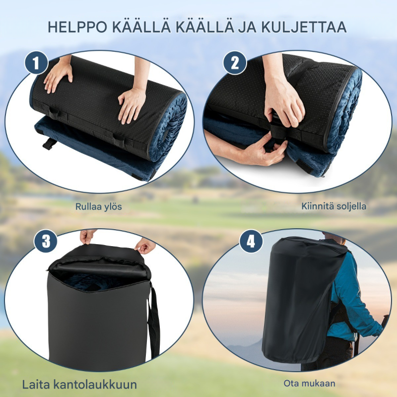 Sininen memory-vaahtomuovi makuualusta retkeilyyn ja ulkoiluun