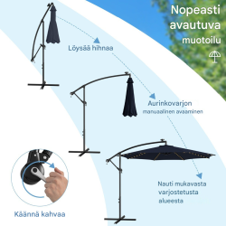 Aurinkokäyttöinen tummansininen terassivarjo 112 LED-valolla