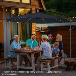 Aurinkokäyttöinen tummansininen terassivarjo 112 LED-valolla