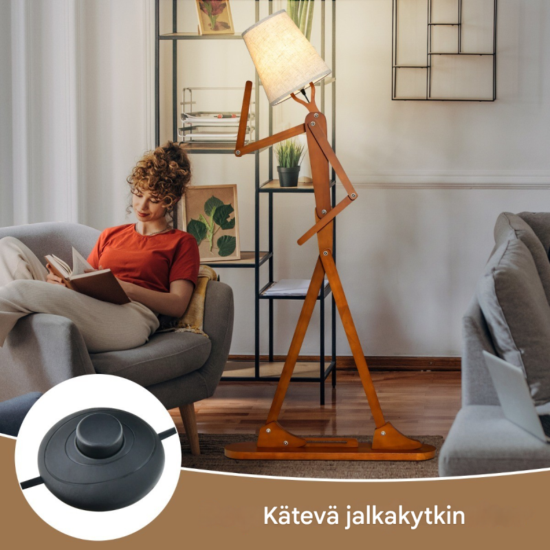 Säädettävä humanoidi lattiavalaisin luonnollisesta kumipuusta