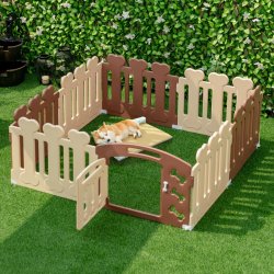 8-paneelinen beige lemmikkiaitaus pienille lemmikeille ulko- ja sisäkäyttöön