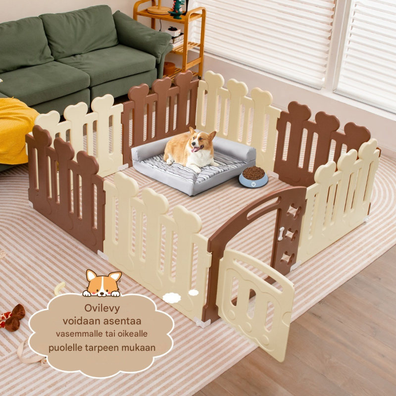 8-paneelinen beige lemmikkiaitaus pienille lemmikeille ulko- ja sisäkäyttöön