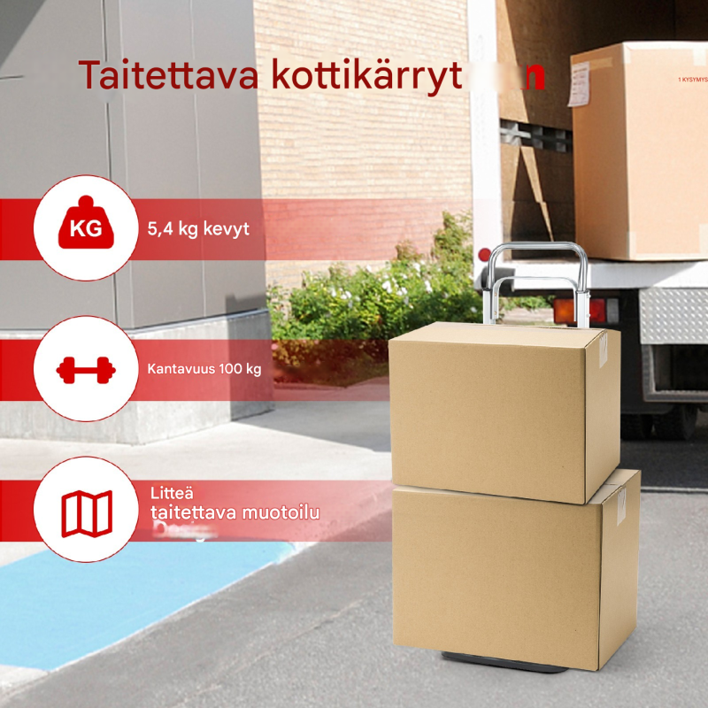 Hopea kokoontaitettava käsikärry teleskooppikahvalla ja kestävillä pyörillä