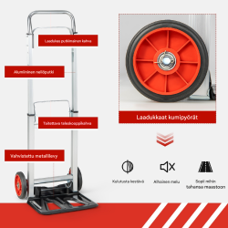 Hopea kokoontaitettava käsikärry teleskooppikahvalla ja kestävillä pyörillä