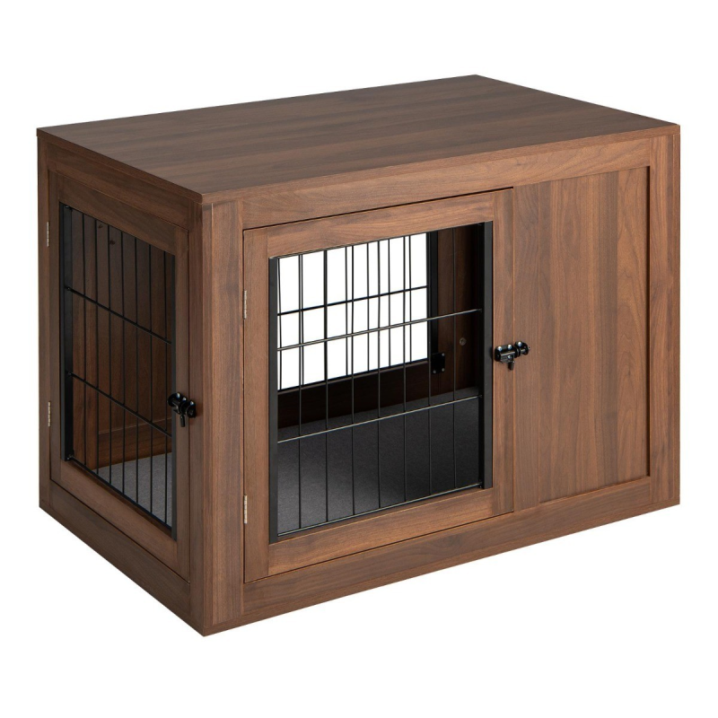 Monikäyttöinen ruskea koiranhäkki ja sivupöytä pestävällä pedillä