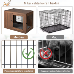 Monikäyttöinen ruskea koiranhäkki ja sivupöytä pestävällä pedillä