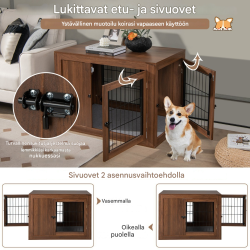 Monikäyttöinen ruskea koiranhäkki ja sivupöytä pestävällä pedillä