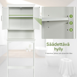 Valkoinen kylpyhuonekaappi säädettävällä hyllyllä ja kaksoisovilla Valkoinen kylpyhuonekaappi säädettävällä hyllyllä ja kaksoisovilla
