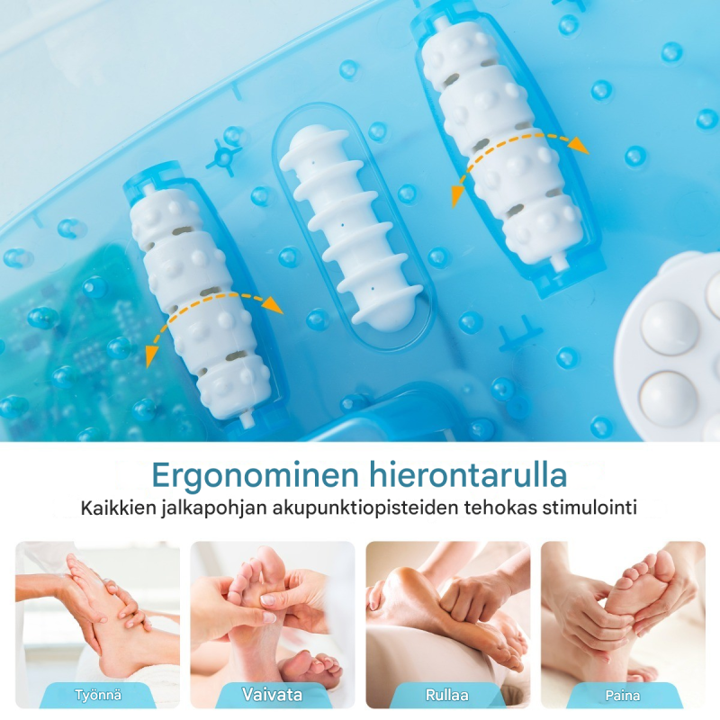 Sininen jalkahierontalaite pedikyyri-kivellä ja automaattisella sammutuksella