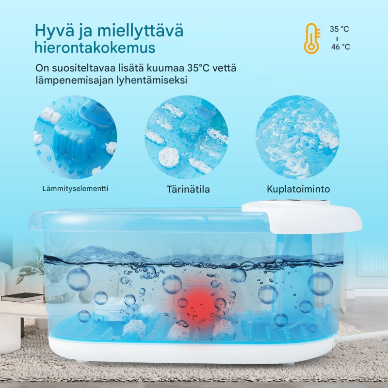 Sininen jalkahierontalaite pedikyyri-kivellä ja automaattisella sammutuksella