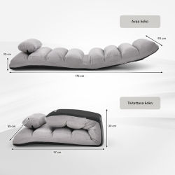 Harmaa säädettävä lattiasohva teräsrungolla ja pehmusteilla Harmaa säädettävä lattiasohva teräsrungolla ja pehmusteilla