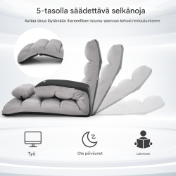 Harmaa säädettävä lattiasohva teräsrungolla ja pehmusteilla Harmaa säädettävä lattiasohva teräsrungolla ja pehmusteilla