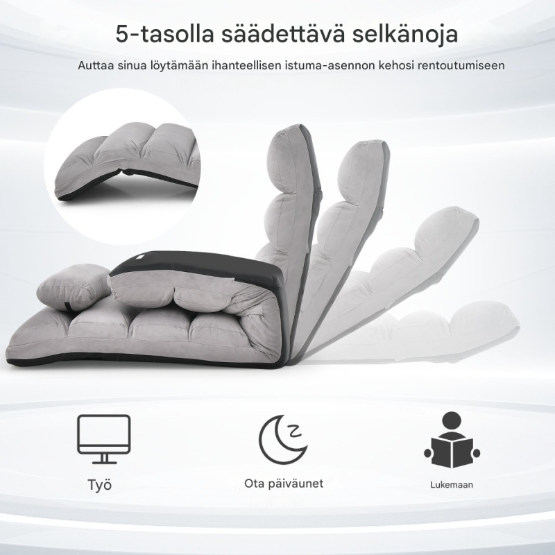 Harmaa säädettävä lattiasohva teräsrungolla ja pehmusteilla Harmaa säädettävä lattiasohva teräsrungolla ja pehmusteilla