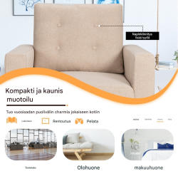 Beige mukava nojatuoli sivutaskuilla ja ergonomisella muotoilulla