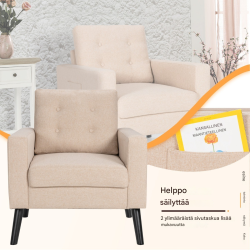 Beige mukava nojatuoli sivutaskuilla ja ergonomisella muotoilulla