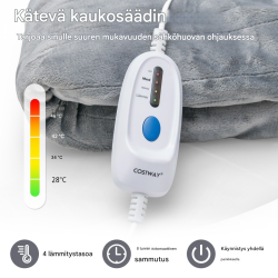 Sähköinen harmaa heittopeitto 150x200 cm, 4 lämpötilaa